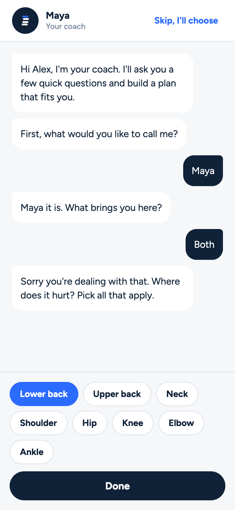 The coach chat in LiftMend